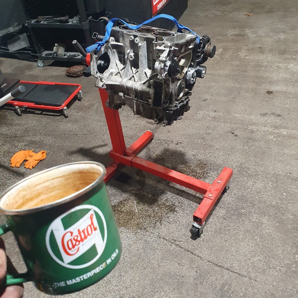Engine block on stand